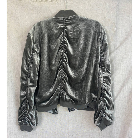 Free People Gray Ruched Velvet Bomber Jacket Size XS - Picture 6 of 11